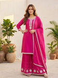 Varanga Women Zari Embroidered Yoke Kurta With Sharara And Dupatta