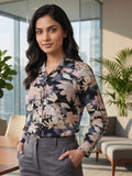Black Coloured Slim Collar Long Sleeves Floral Shirt