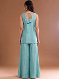 Sea Blue Embroidered Kurta Set Featuring Zari And Sequin Work With A Matching Flared Palazzo And Embellished Dupatta
