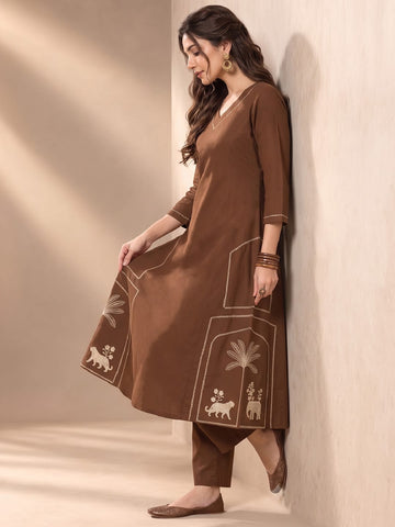 Varanga Women Ethnic Motifs Embroidered Pure Cotton Kurta with Trousers
