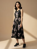 A floral-printed knee-length dress with v neckline perfect for turning heads from brunch to evening outings.
