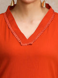 Varanga Women Rust Straight Kurta Paired With Tonal Bottom