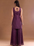 Round Neck Embroidered Kurta Set Featuring Zari And Sequin Work With Flared Palazzo And Embellished Dupatta