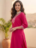 Varanga Women Kurta Adorned With Thread Embroidery With Trousers And Dupatta Featuring Lurex And Lace Detailing