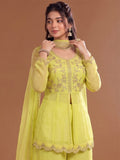 Varanga Lime Green Embroidered Palazzos With Dupatta | Poly Georgette | Festive