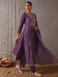 Lavender Embroidered Kurta Set With Dupatta