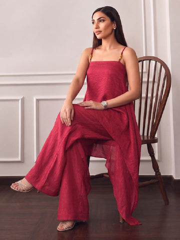 Varanga Women Layered Silk Crepe Kurta with Palazzos