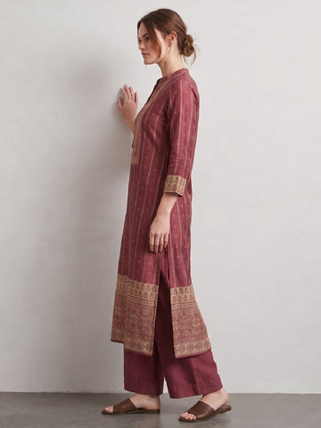 The Mauve Stripe Floral Kurta Set