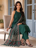 Aadvika Women Green Halter Neck Solid Straight Kurta Paired With Tonal Bottom And Printed Bhagalpuri Dupatta