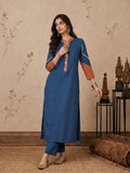 Blue Kurta Set With Vibrant Contrast Detailing