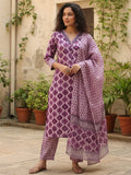 Varanga Ethnic lavender & White Suit Set