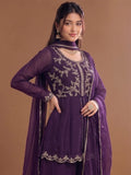 Varanga Purple Embroidered Palazzos With Dupatta | Poly Georgette | Festive