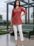 Ethnic Maroon Paisley Top with Notched V-Neckline