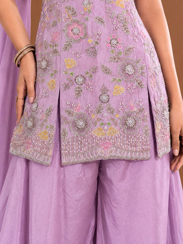 Varanga Women Floral Embroidered Regular Thread Work Kurta with Sharara & With Dupatta