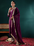 Varanga Women Purple Zari Embroidered Sequin Embellished Kurta  Paired With Bottom And Dupatta