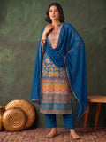 Women'S Blue Floral Printed Straight Kurta Set With Tonal Dupatta