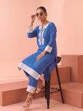 Indigo Blue Embroidered Kurta With Straight Trousers Set