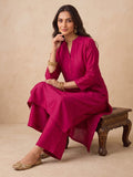 Women's Pink Solid Kurta Set With Floral Printed Dupatta