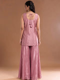 Mauve Embroidered Kurta Set Featuring Zari And Sequin Work With A Matching Flared Palazzo And Embellished Dupatta