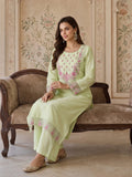 Pista Green Embroidered Chanderi Kurta Set With Organza Dupatta