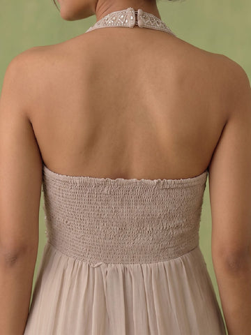 Embellished Mirror-Work Halter Kurta With Palazzo Set