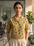Mustard Coloured Short Sleeves Shirt Collar Top