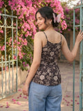 Varanga Women's Black & White Floral Printed Peplum Top