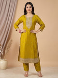 Kurta With Intricate Zari-Embroidered Yoke With Trousers And Zari-Accented Dupatta