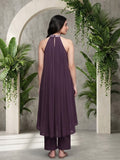 Varanga Women Purple Embroidered Sleeveless Flared Kurta Paired With Tonal Bottom