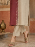 Maroon And Beige Colorblocked Kurta Set For Womens