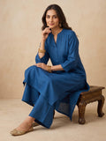 Women's Teal Blue Solid Kurta Set With Floral Printed Dupatta