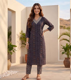 Varanga Women Blue  Printed  Embroidered Kurta With Bottom And Dupatta