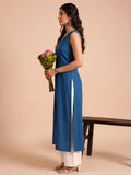 Sleeveless Blue Linen Kurta