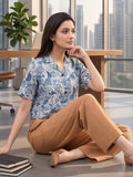 Blue Coloured Short Sleeves Shirt Collar Top