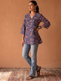Women's Indigo & Rust Floral Block Print Kurta