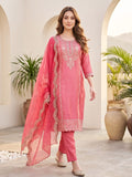 Zari embroidered kurta with trousers & sequins detailed contrast dupatta