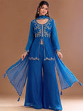 Varanga Blue Embroidered Palazzos With Dupatta | Poly Georgette | Festive