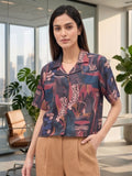 Brown Coloured Short Sleeves Shirt Collar Top