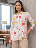 White Coloured Slim Collar Long Sleeves Colourblocked Shirt