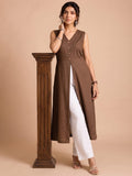 Sleeveless Brown Linen Kurta