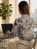 White Coloured Slim Collar Long Sleeves Geometric Shirt