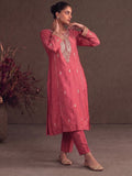 Salmon Pink Zardosi Embroidered Silk Suit Set