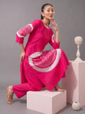Women'S Pink Abstract Printed Straight Kurta With Pintuck Detailing