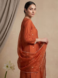 Kurta Set With Intricate Zari Embroidery And Ankle-Length Trousers And An Embroidered Dupatta