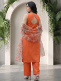 Sleeveless Orange Kurta with Floral Dupatta and  Pants
