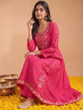Women'S Pink Mul Chanderi Kurta Set With Chiffon Dupatta