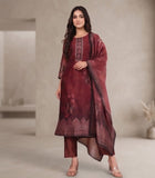 Varanga Women Maroon Floral Printed Kurta Paired With Bottom & Dupatta