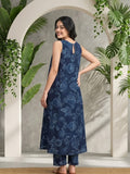 Floral Printed Mirror & Thread Embroidered Yoke Anarkali Kurta With Trouser