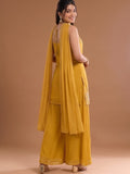 Round Neck Embroidered Kurta Set Featuring Zari And Sequin Work With Flared Palazzo And Embellished Dupatta