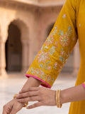Women's Mustard Yellow Embroidered Kurta Set With Floral Printed Dupatta